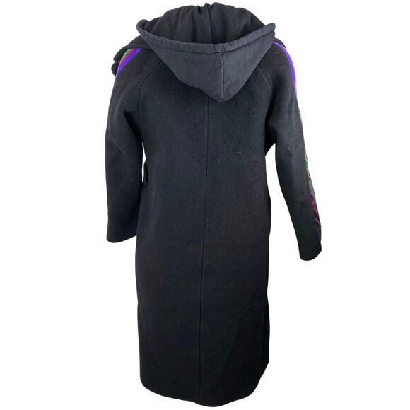 Sandro Womens Black Wool Striped Long Sleeve Hooded Hoodie Long Coat Jacket US 6 - Picture 3 of 5